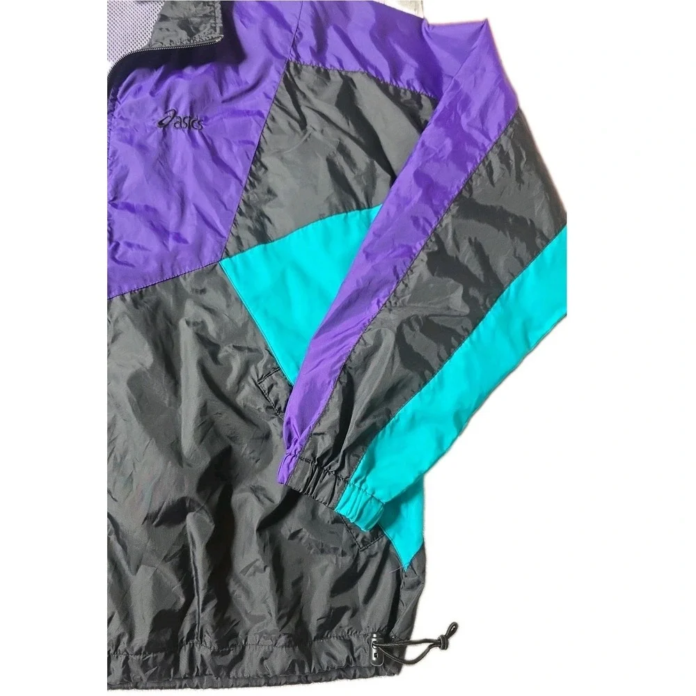 ASICS Vintage 90s Colorblock Windbreaker Jacket Purple Teal Men's Size M Retro